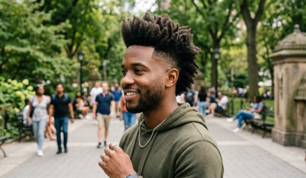 Afro Hawk (FroHawk) with Mid Taper Fade