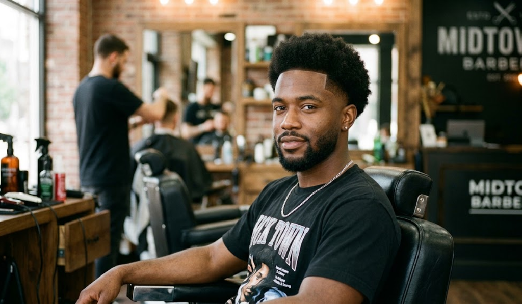 Afro with Edge-Up and Mid Taper