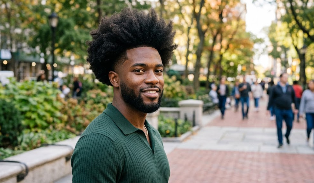 Blowout Afro with Mid Taper Fade