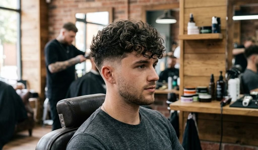 Textured Curly Fringe with Low Taper
