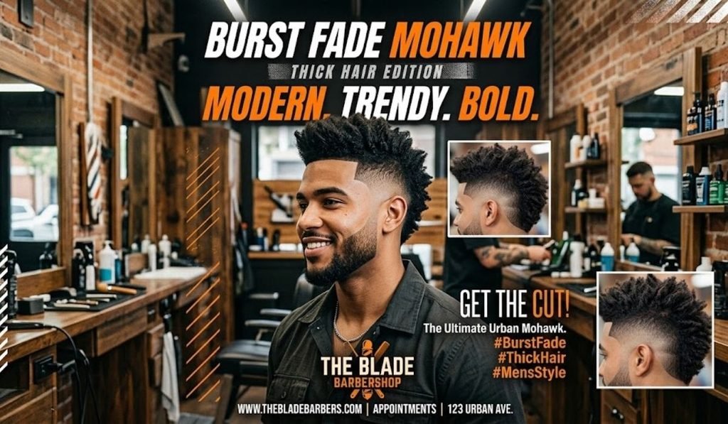 Burst Fade Mohawk for Thick Hair