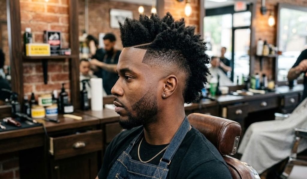 Burst Fade Mohawk with Hard Part