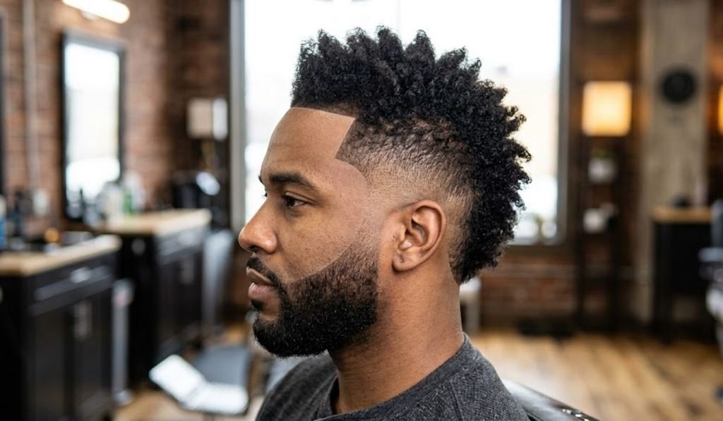 Burst Fade Mohawk with Line Up