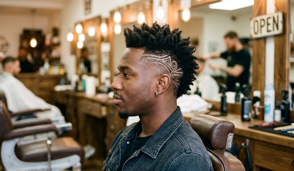 Burst Fade Mohawk with Razor Design