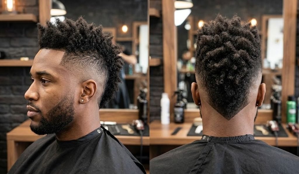 Burst Fade Mohawk with V-Cut Neckline