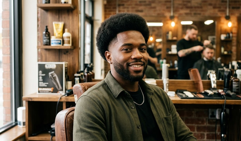 Classic Afro with Mid Taper Fade