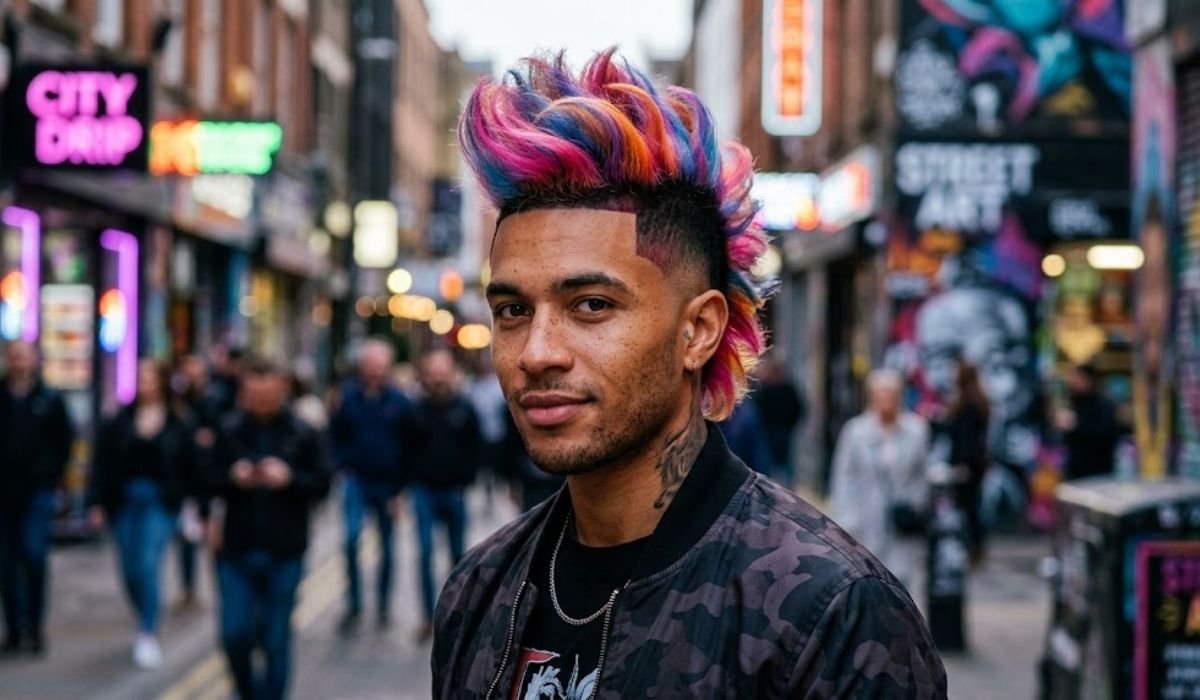 Colored Burst Fade Mohawk