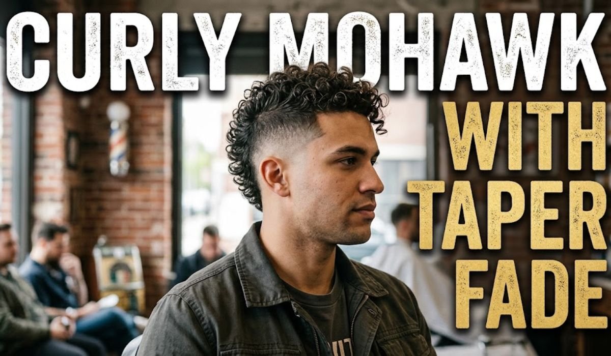 Curly Mohawk with Mid Taper Fade