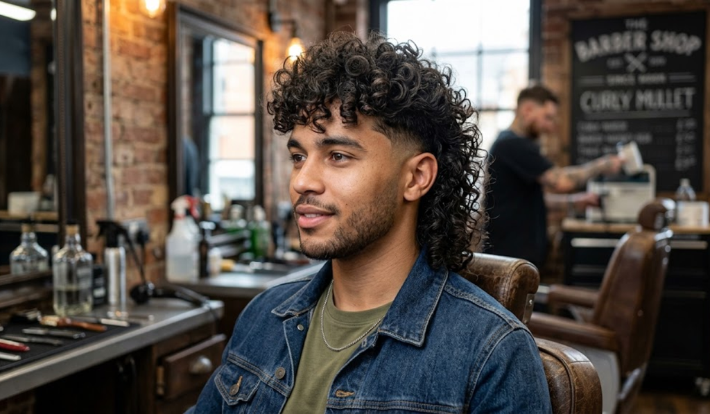 Curly Mullet with Low Taper Fade