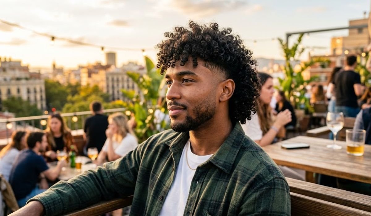 Curly Mullet with Low Taper Fade