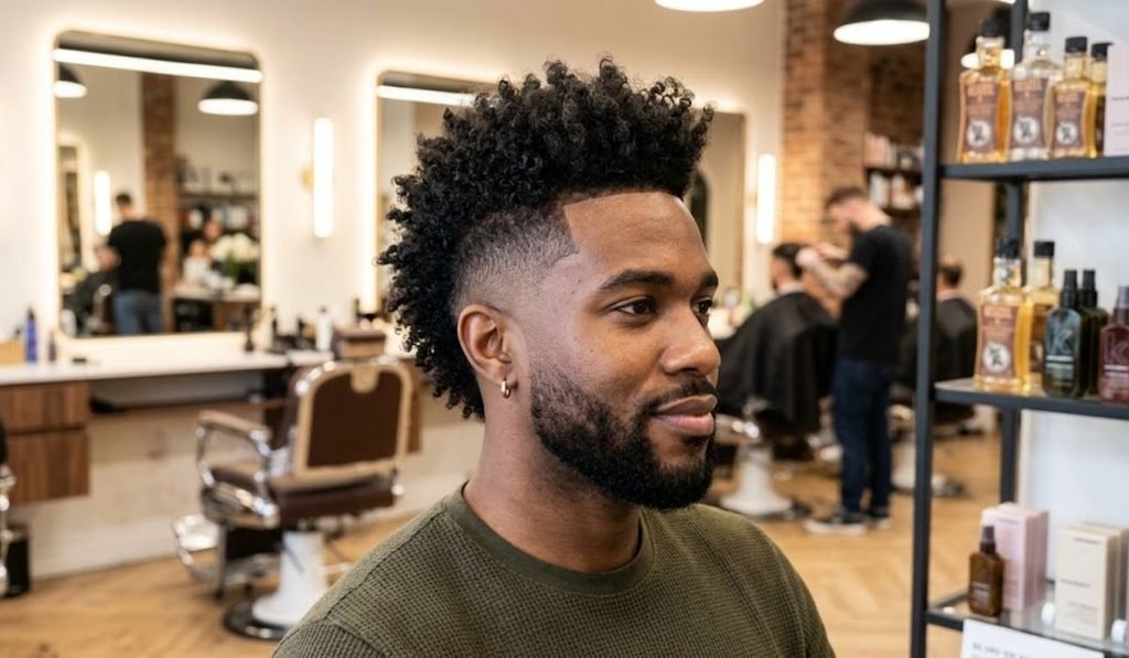 Curly Top Burst Fade Mohawk