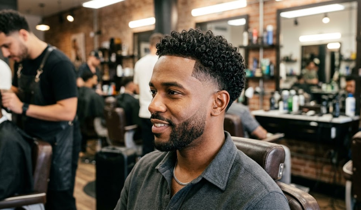 Defined Curls with Mid Taper Fade