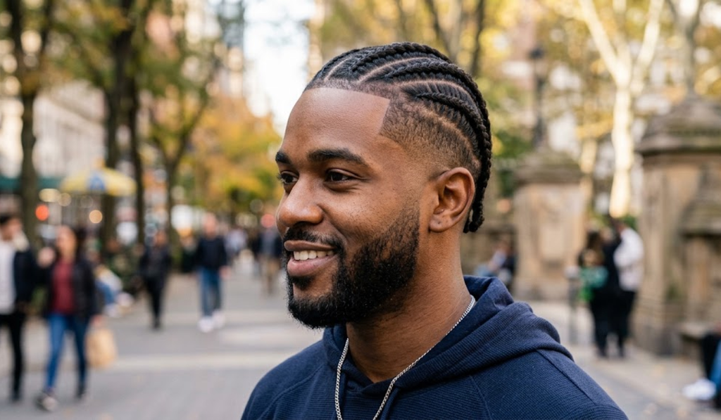 Feed-In Braids with Mid Taper Fade