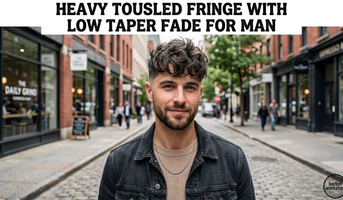 Heavy Tousled Fringe with Low Taper Fade