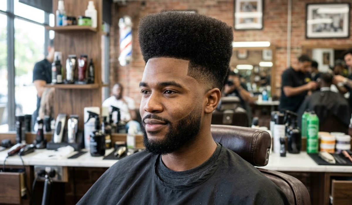High Top Afro with Mid Taper Fade