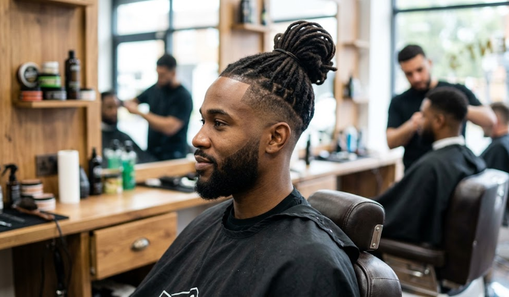 Loc Bun with Mid Taper Fade