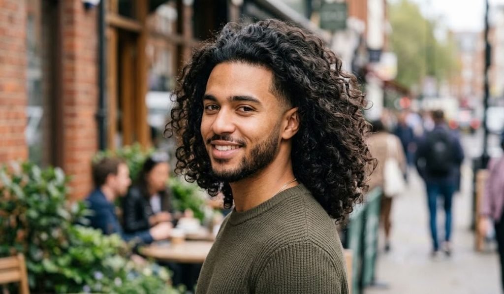 Long Curly Hair with Low Taper Fade