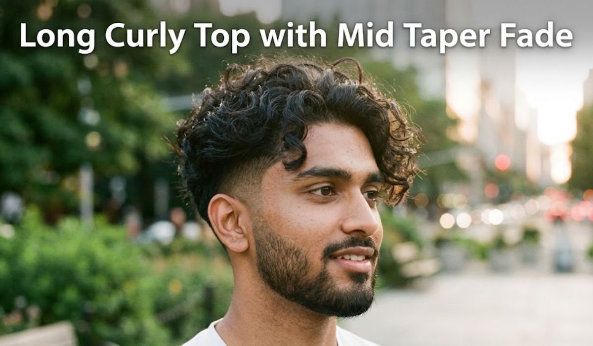 Long Curly Top with Mid Taper Fade