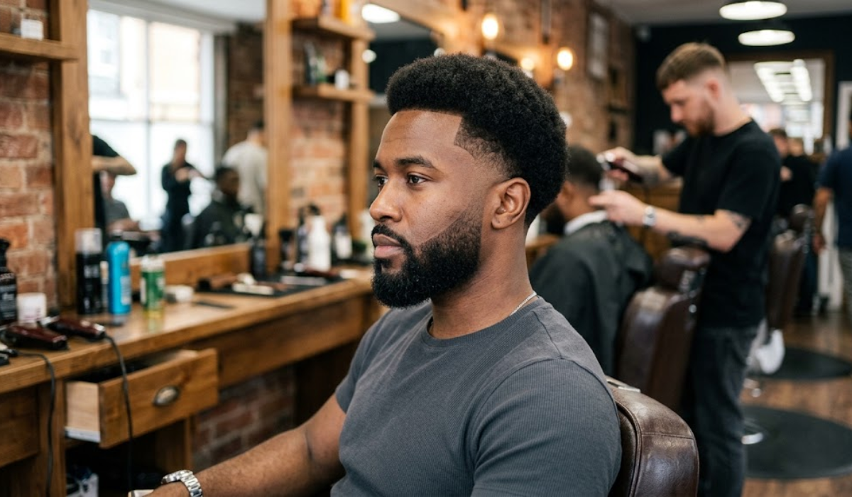 Low Afro with Mid Taper Fade