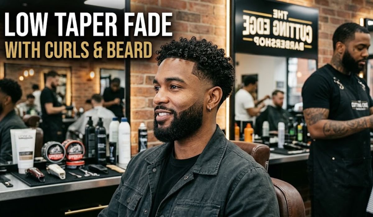 Low Taper Fade with Curls and Beard