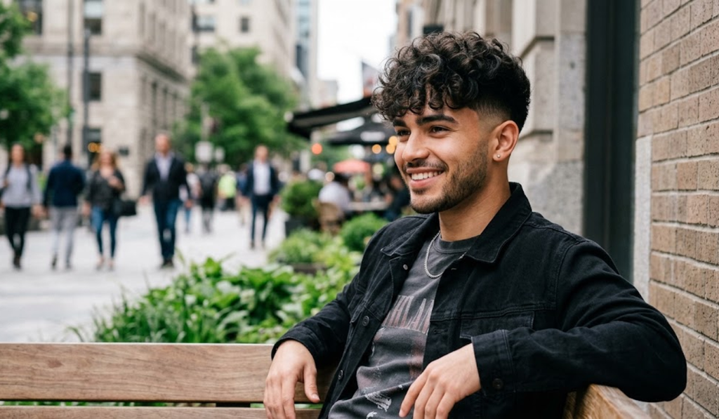 Low Taper Fade with Curly Fringe