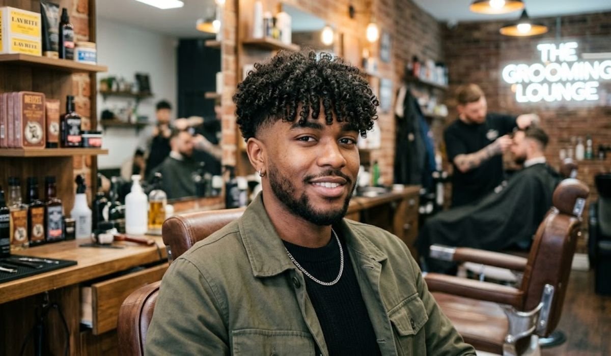Low Taper Fade with Curly Fringe (Bangs)