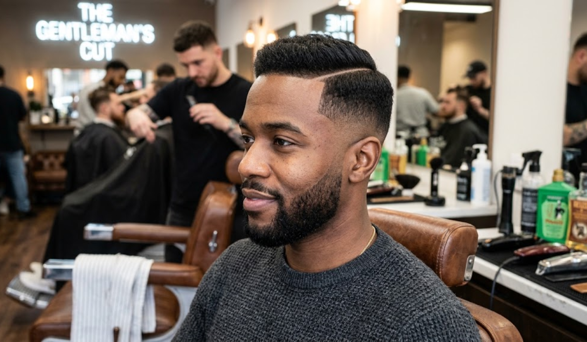 Low Taper Fade with Hard Part