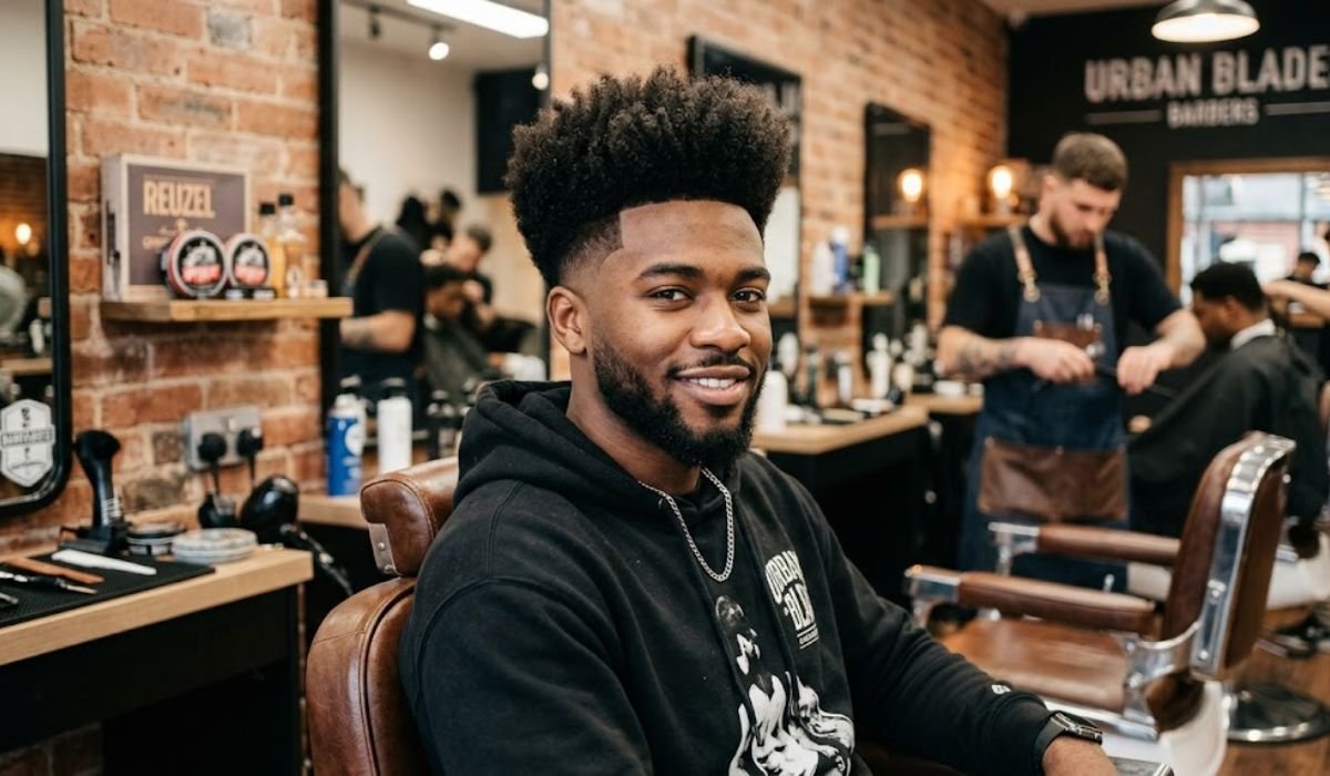 Low Taper Fade with High-Top Afro Curls