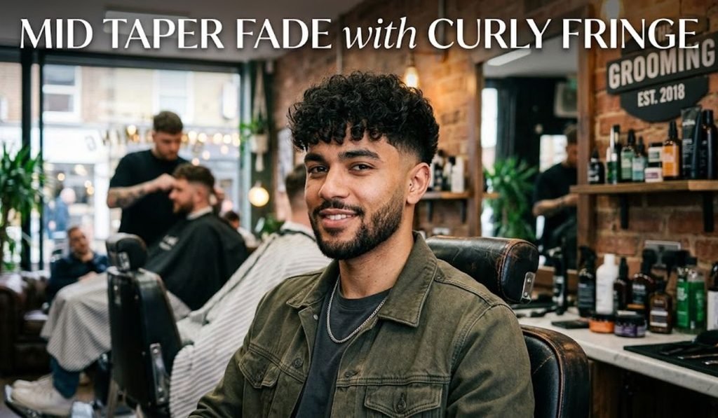 Mid Taper Fade with Curly Fringe