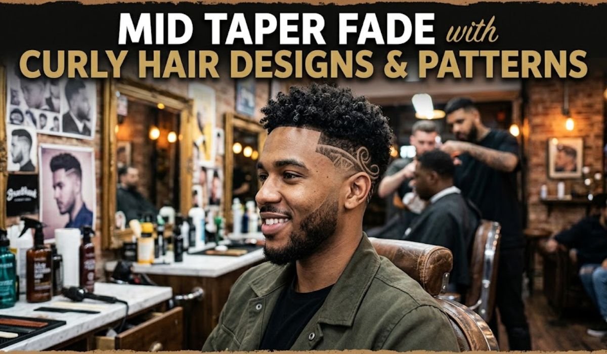 Mid Taper Fade with Curly Hair Designs and Patterns