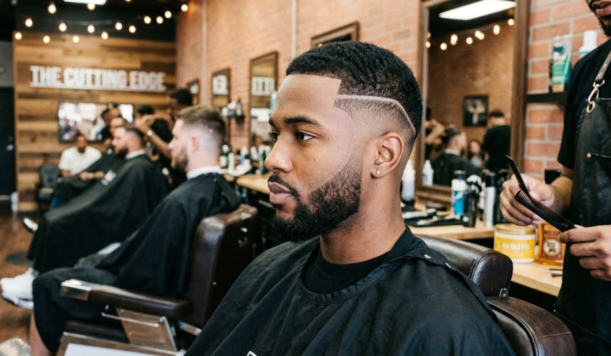 Mid Taper Fade with Geometric Pattern