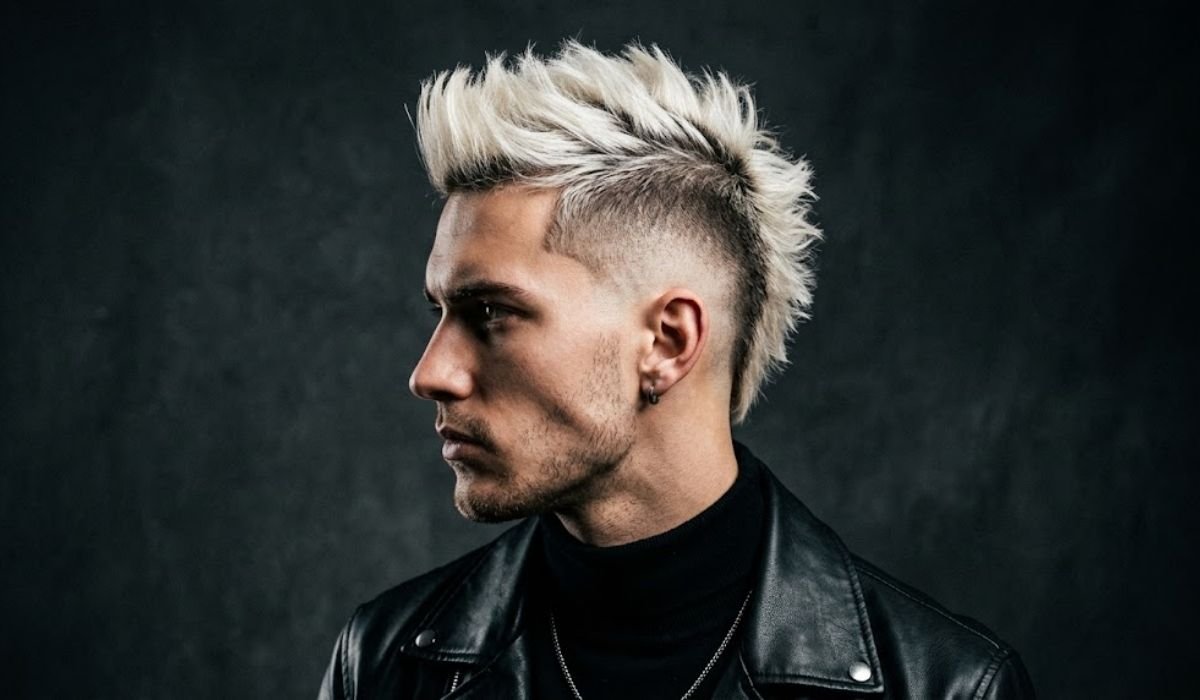 Platinum Blonde Burst Fade Mohawk