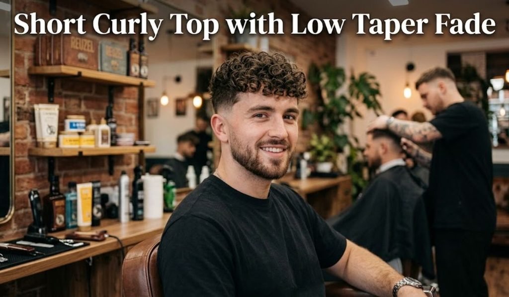 Short Curly Top with Low Taper Fade