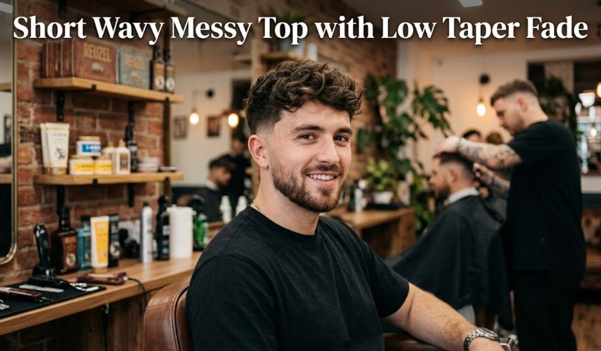 Short Wavy Messy Top with Low Taper Fade