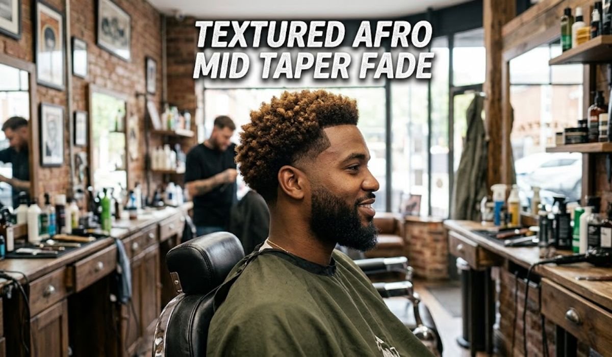 Textured Afro Mid Taper Fade