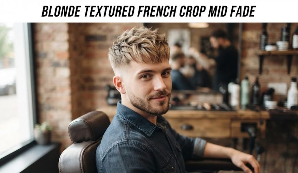 Blonde Textured French Crop Mid Fade