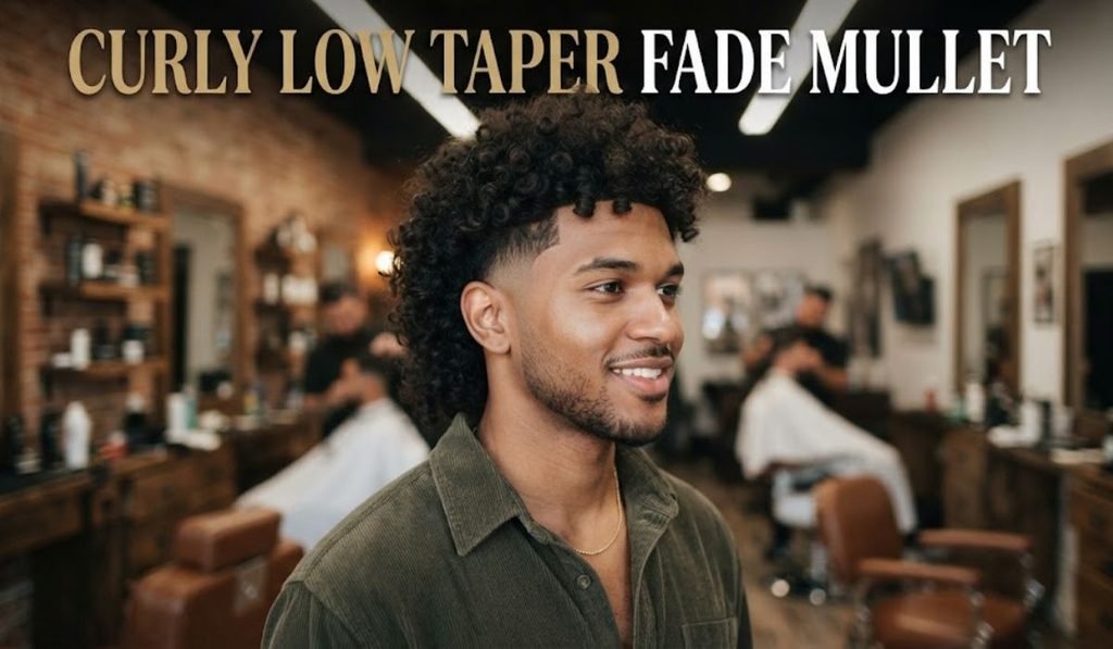 Curly Low Taper Fade Mullet