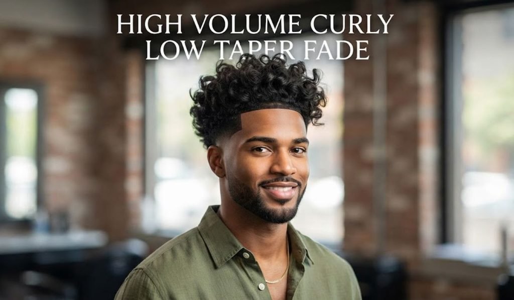 High Volume Curly Low Taper Fade