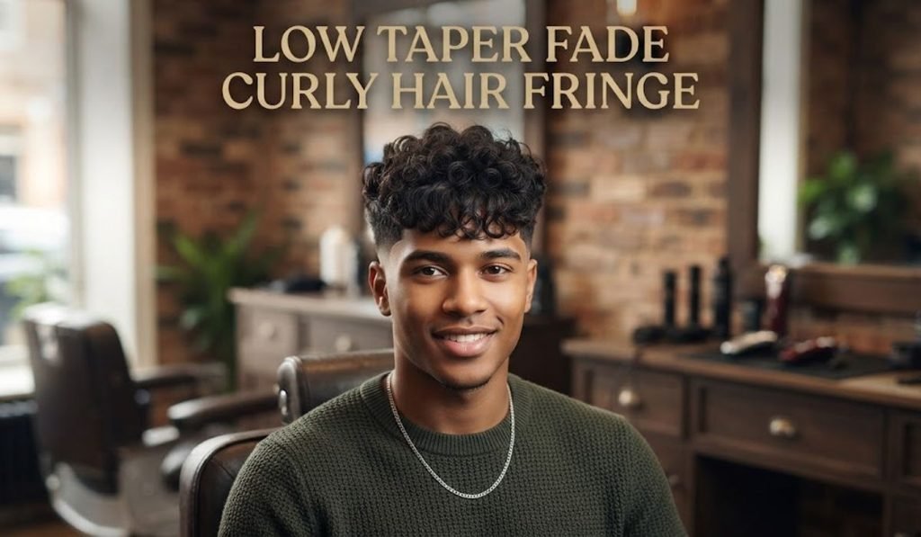 Low Taper Fade Curly Hair Fringe