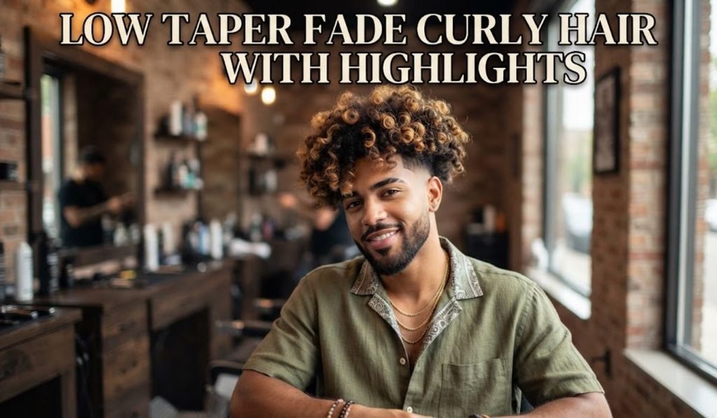 Low Taper Fade Curly Hair with Highlights