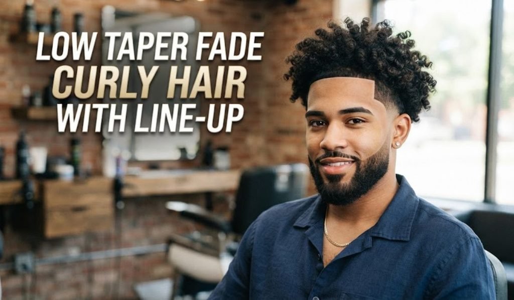 Low Taper Fade Curly Hair with Line-Up