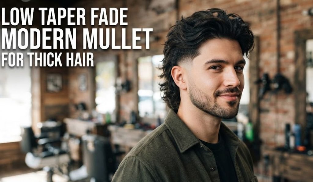 Low Taper Fade Modern Mullet for Thick Hair