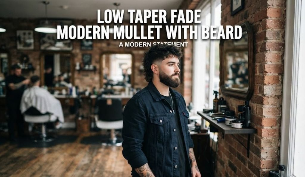 Low Taper Fade Modern Mullet with Beard