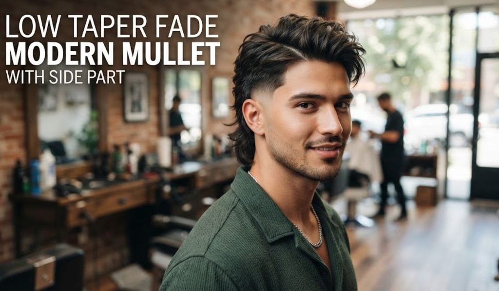 Low Taper Fade Modern Mullet with Side Part