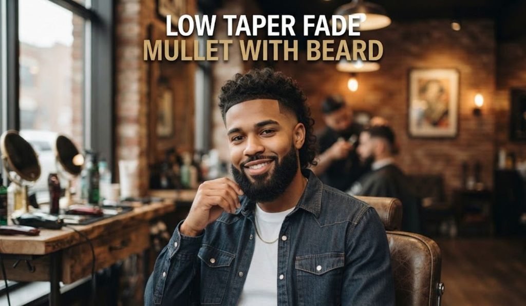 Low Taper Fade Mullet With Beard
