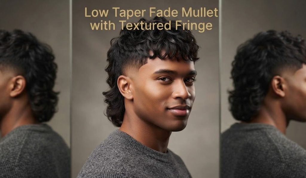 Low Taper Fade Mullet with Textured Fringe