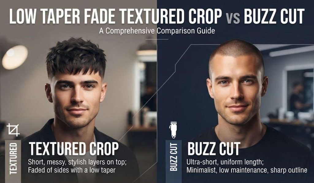 Low Taper Fade Textured Crop vs Buzz Cut
