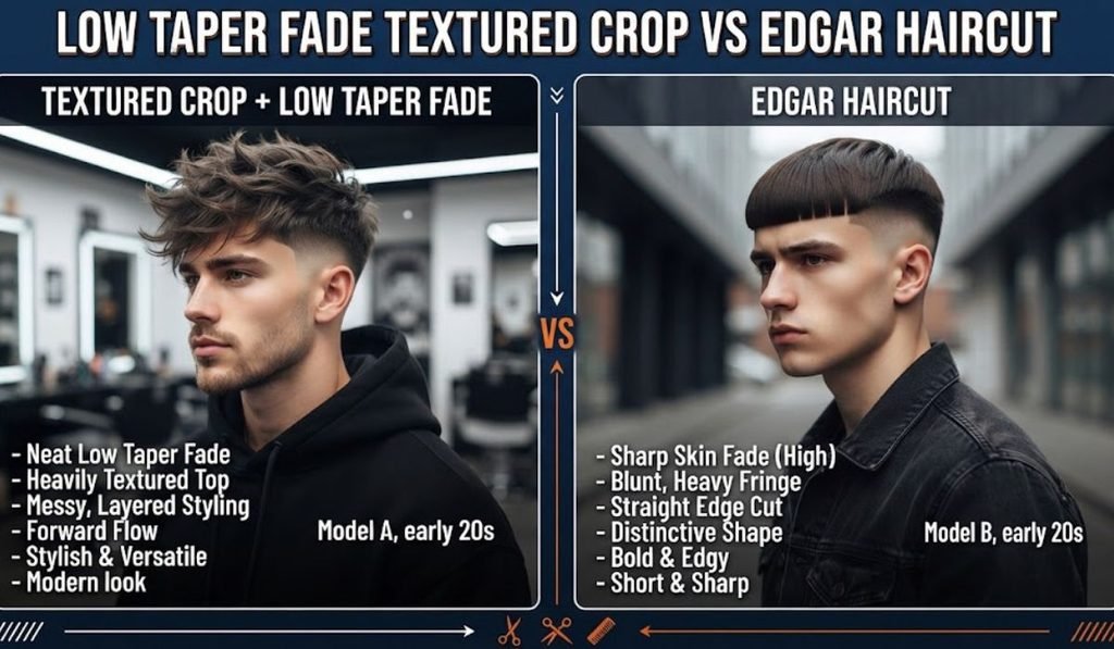 Low Taper Fade Textured Crop vs Edgar Haircut