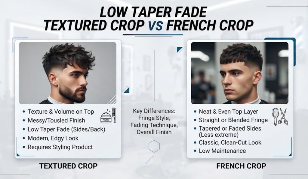 Low Taper Fade Textured Crop vs French Crop