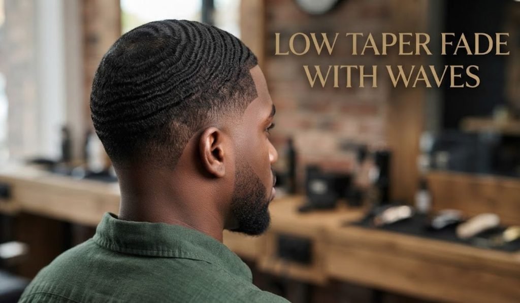 Low taper fade with waves